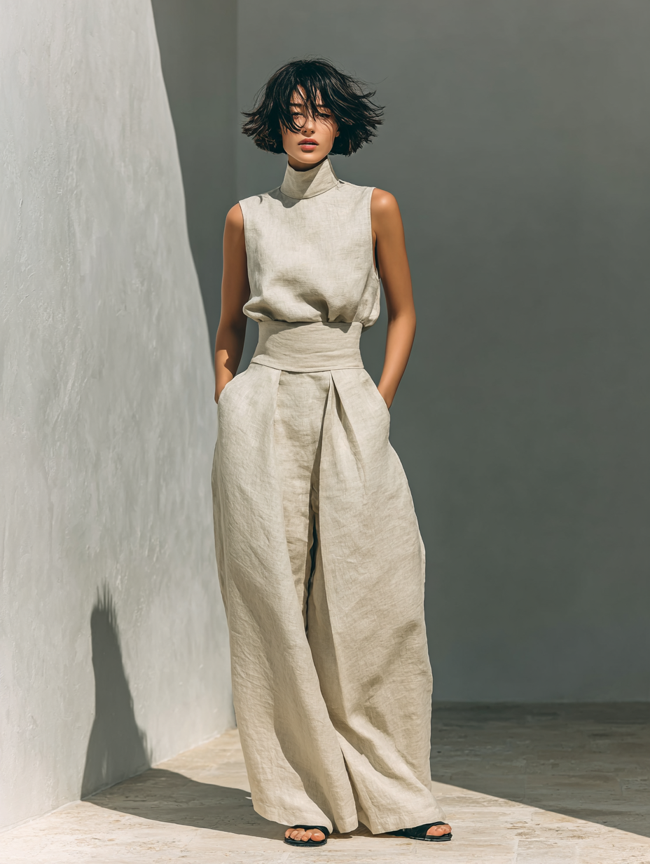 M&H | Sleeveless High-Neck Top & Wide-Leg Pants Set