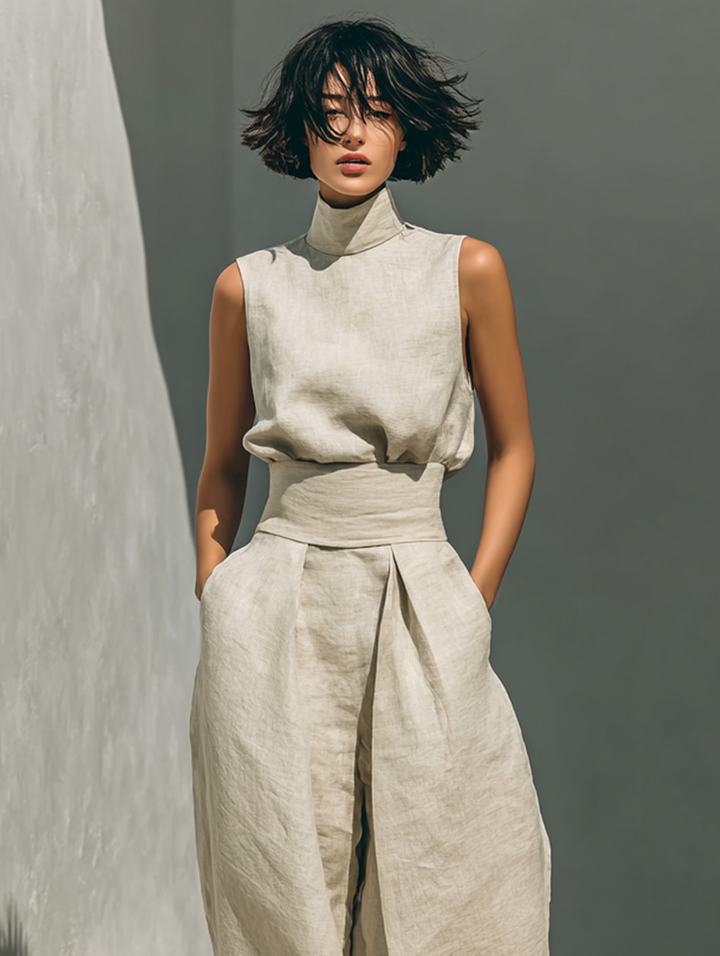 M&H | Sleeveless High-Neck Top & Wide-Leg Pants Set