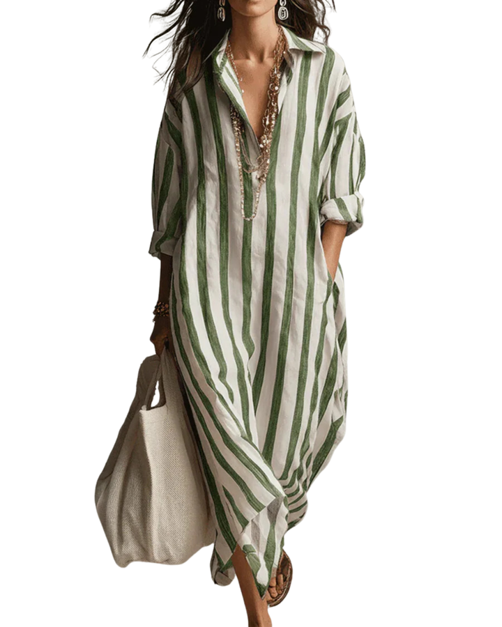 Relaxed Striped White Stripe Midi Dress