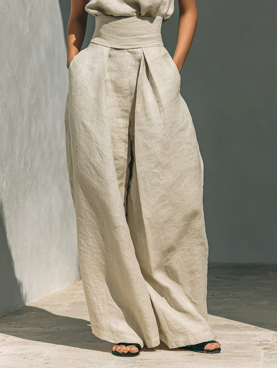 M&H | Sleeveless High-Neck Top & Wide-Leg Pants Set