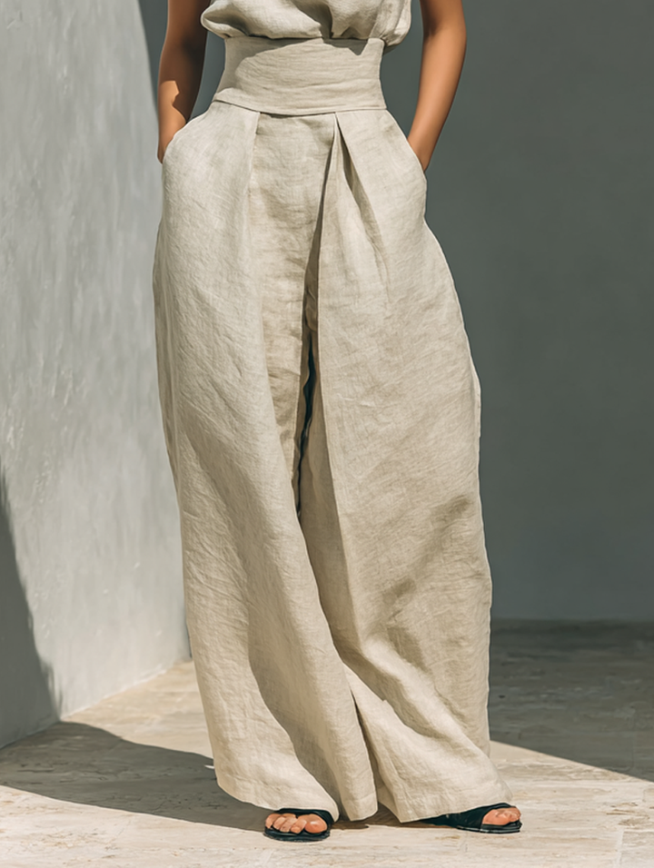 M&H | Sleeveless High-Neck Top & Wide-Leg Pants Set