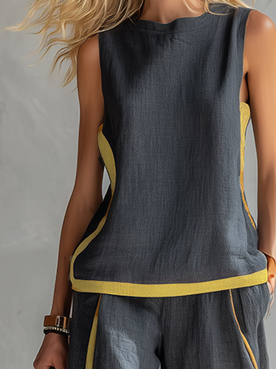 M&H | Cardigan & Pants Two-Piece Set, Cotton-Linen Blend