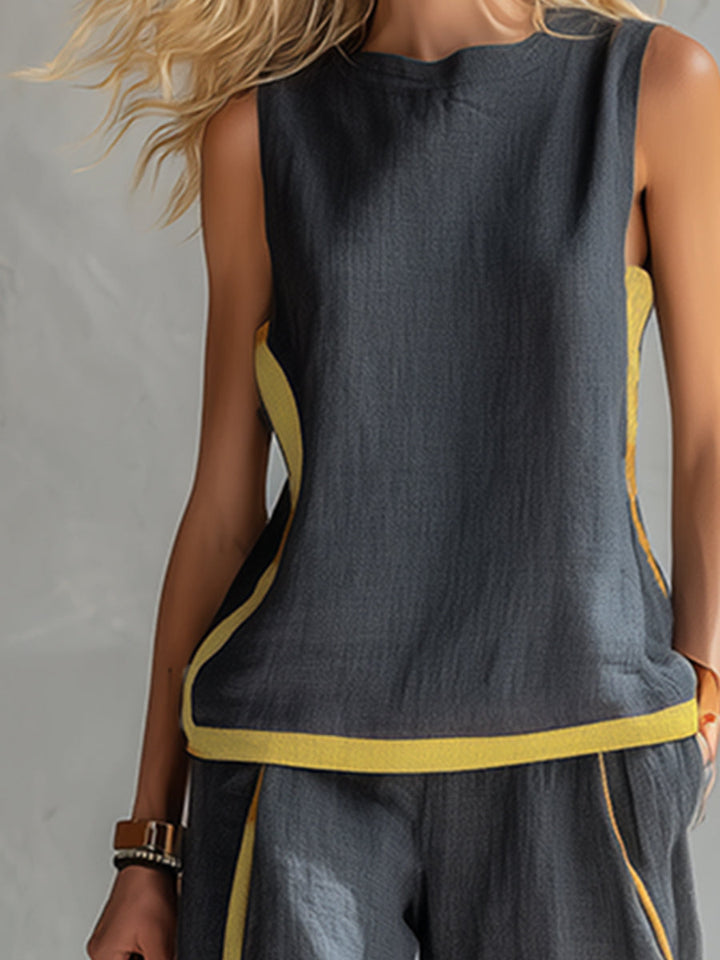 M&H | Cardigan & Pants Two-Piece Set, Cotton-Linen Blend