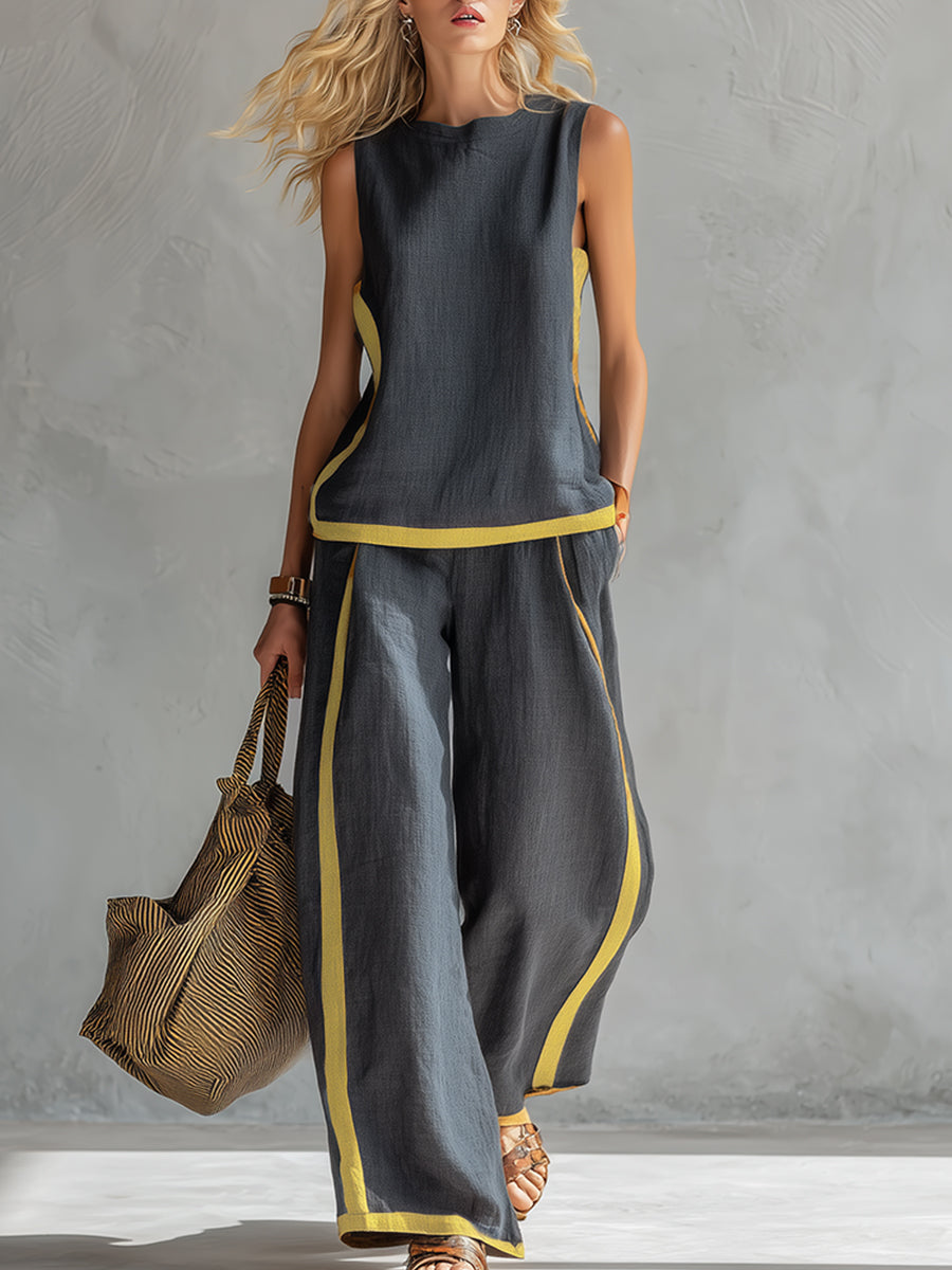 M&H | Cardigan & Pants Two-Piece Set, Cotton-Linen Blend