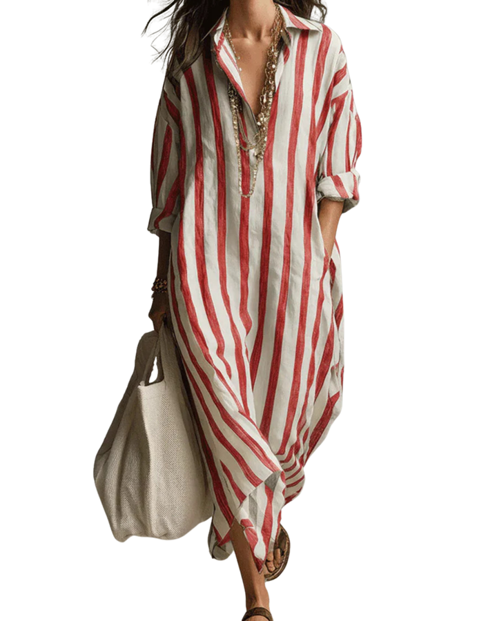 Relaxed Striped White Stripe Midi Dress