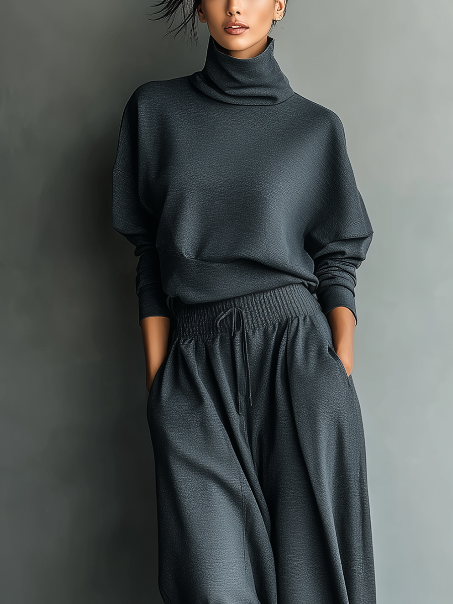 M&H | Carbon Knit Two-Piece Set with Wide-Leg Pants