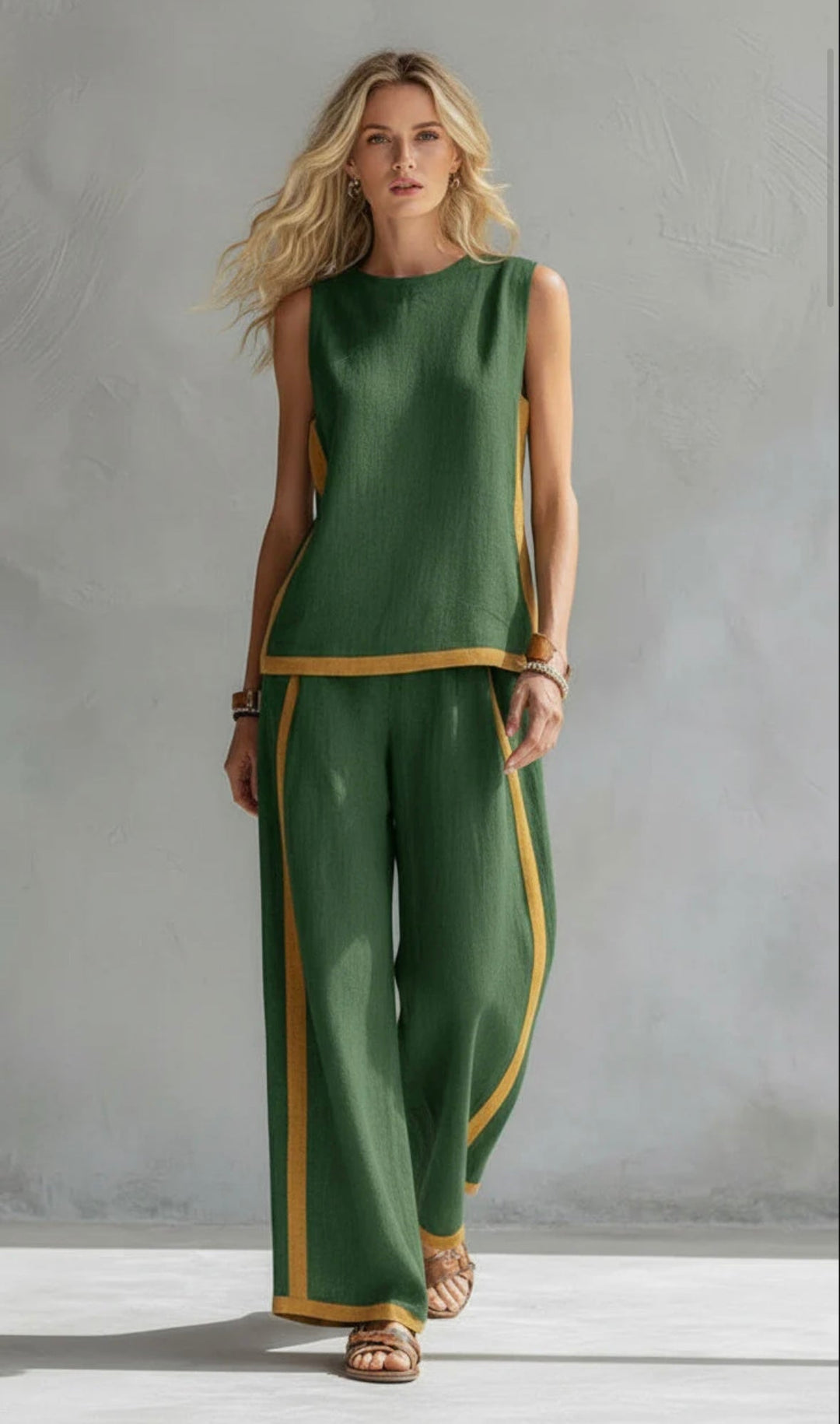 M&H | Cardigan & Pants Two-Piece Set, Cotton-Linen Blend