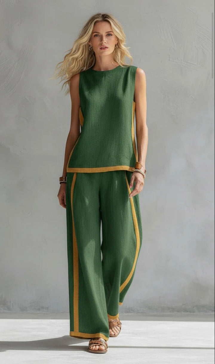 M&H | Cardigan & Pants Two-Piece Set, Cotton-Linen Blend