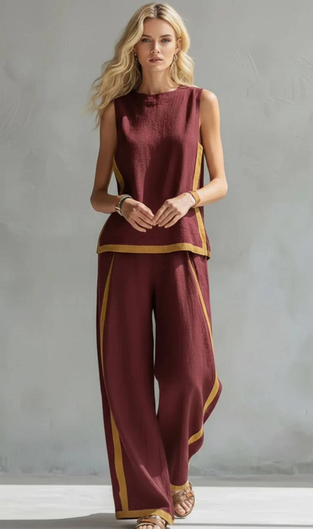M&H | Cardigan & Pants Two-Piece Set, Cotton-Linen Blend