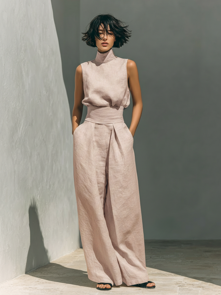 M&H | Sleeveless High-Neck Top & Wide-Leg Pants Set