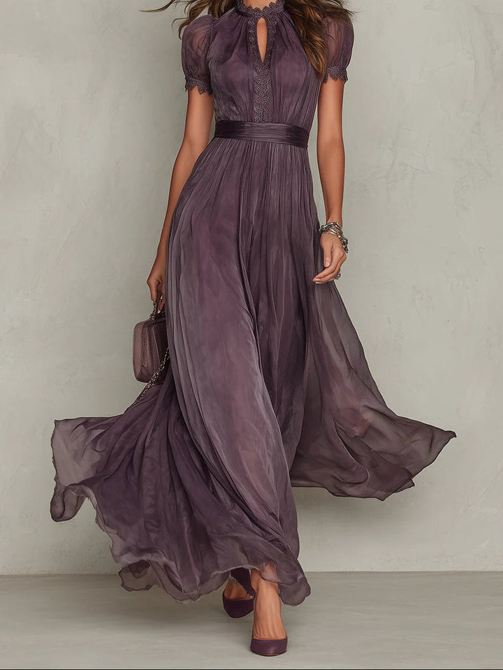 Julie | Chiffon Lace Trim Maxi Dress