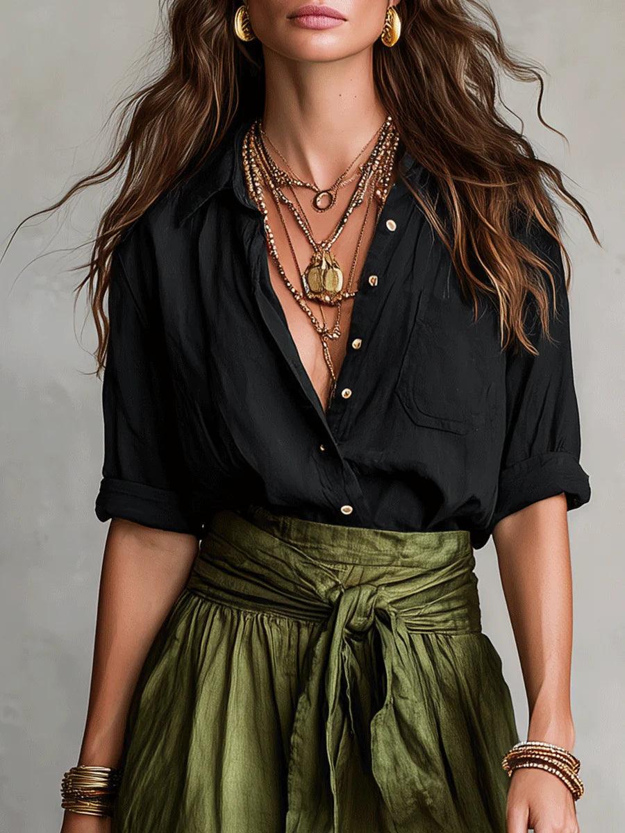 M&H | Two-Piece Set with Belted Midi Skirt