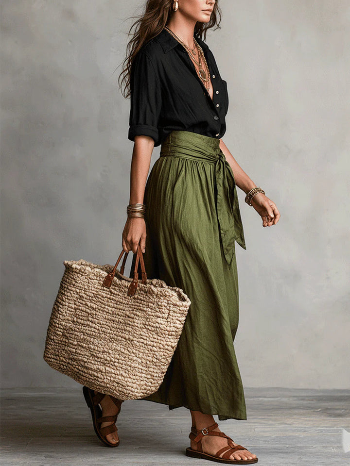 M&H | Two-Piece Set with Belted Midi Skirt