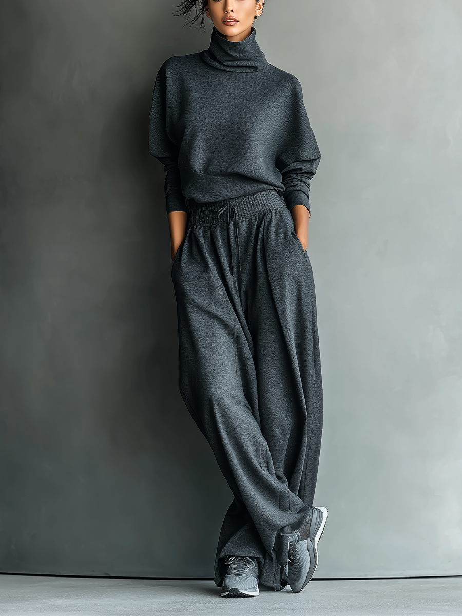 M&H | Carbon Knit Two-Piece Set with Wide-Leg Pants