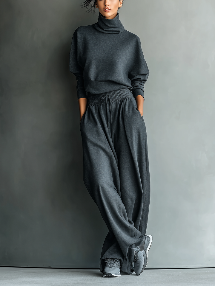 M&H | Carbon Knit Two-Piece Set with Wide-Leg Pants