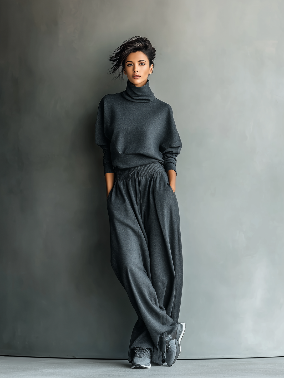M&H | Carbon Knit Two-Piece Set with Wide-Leg Pants